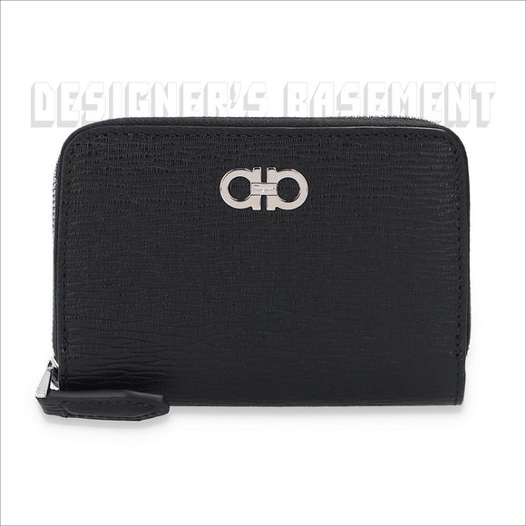 SALVATORE FERRAGAMO black Leather ID window Metal GANCINI Logo zip around wallet - Picture 4 of 6